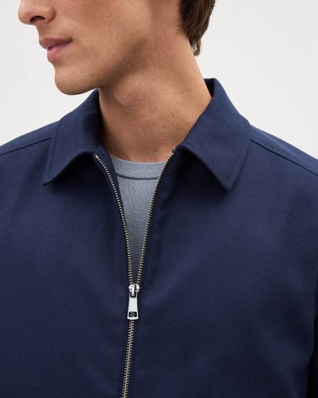 Brushed Twill Bomber Jacket with Shirt Collar