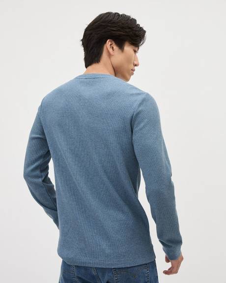 Long-Sleeve Henley Waffled T-Shirt