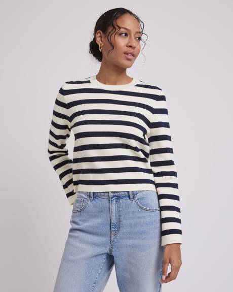 Cropped Boxy Striped Crew-Neck Sweater