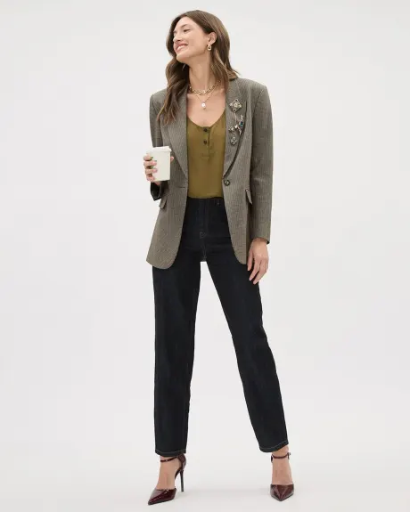 Oversized One-Button Houndstooth Blazer