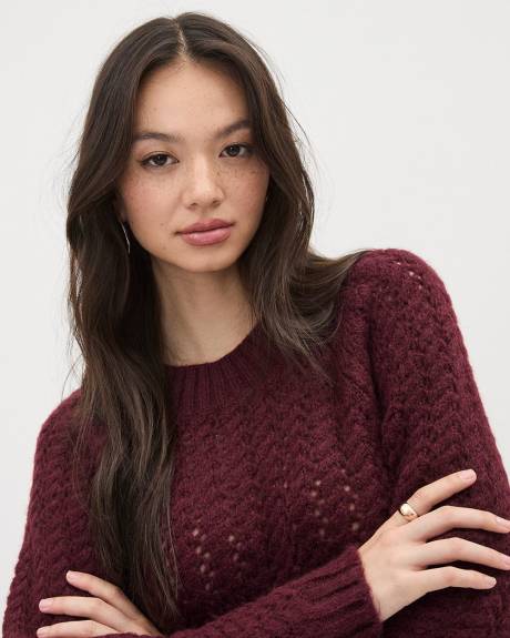 Long-Sleeve Crew-Neck Sweater with Open Cable Stitches