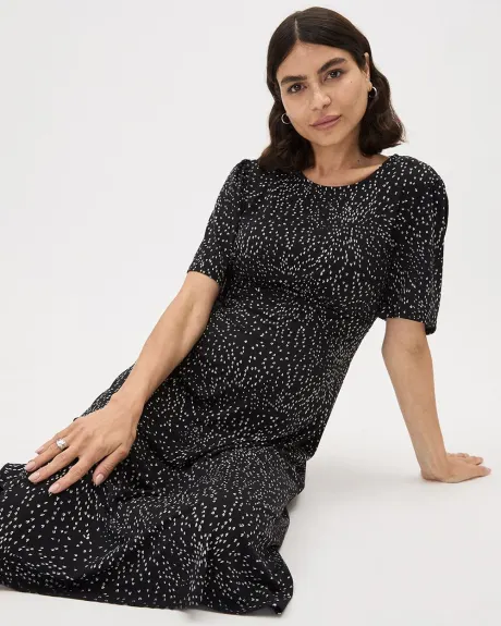 Short-Sleeve Crew-Neck Midi Dress - Thyme Maternity