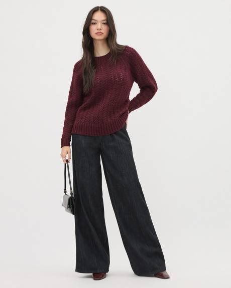 Long-Sleeve Crew-Neck Sweater with Open Cable Stitches