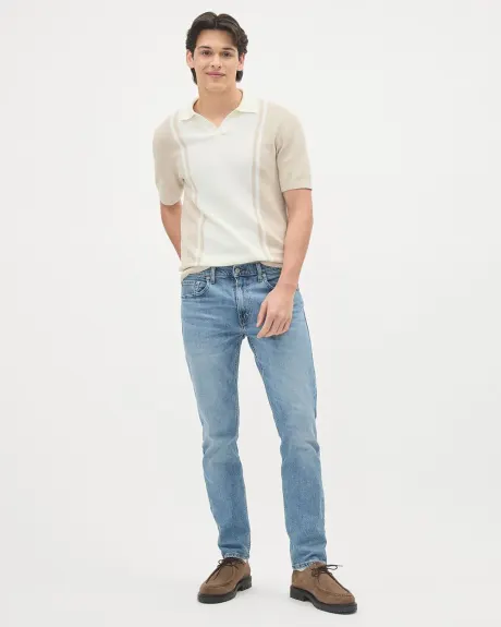 Short-Sleeve Cotton Polo Sweater with Johnny Collar