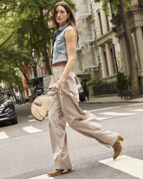 Beige Wide-Leg High-Rise Pant