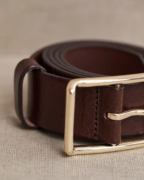 Large Leather Belt with Square Buckle