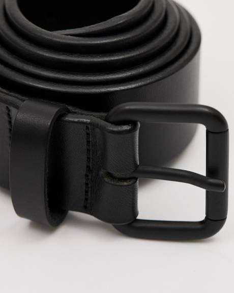 Ceinture en Cuir Noir avec Boucle Carrée