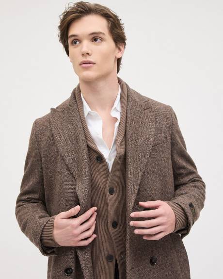 Classic Double-Breasted Herringbone Wool Coat