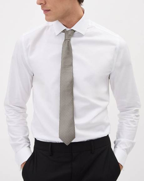 Skinny Tie with Beige and Grey Geometric Pattern