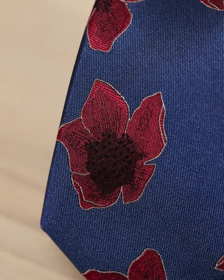 Cravate Étroite à Motif Floral Saillant