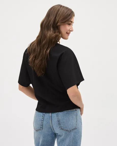 Short-Sleeve Crew-Neck Tee with Pleated Detail