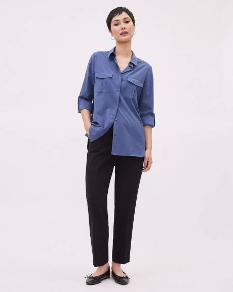 Long-Sleeve Buttoned-Down Blouse with Utility Pockets