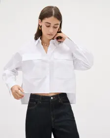 Blouse Boutonnée Courte en Popeline à Manches Longues