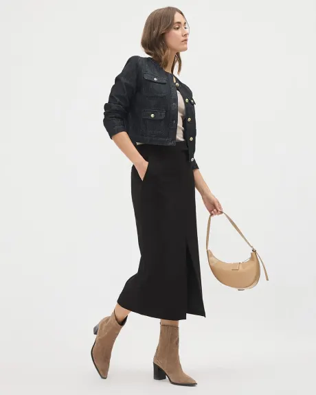 Black Twill Pencil Midi Skirt