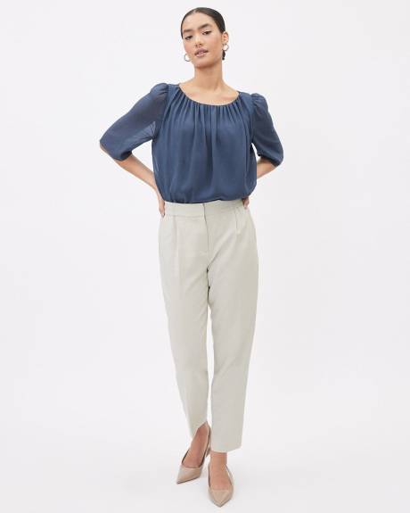 Short-Sleeve Boat-Neck Popover Blouse