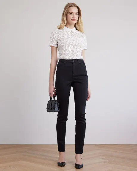 Short-Sleeve Lace Blouse with Shirt Collar