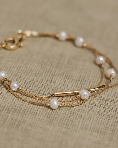 Triple-Chain Bracelet with Freshwater Pearls