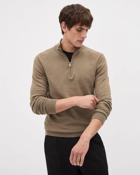 Long-Sleeve Half-Zip Mock-Neck Sweater