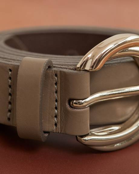 Leather Belt with Round Buckle