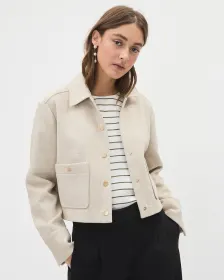 Veste-Chemise Courte en Sergé Texturé