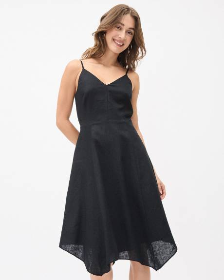 Robe Midi en Lin Sans Manches à Col V