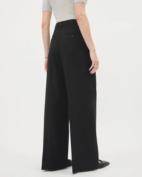 Pantalon Noir à Jambe Large et Taille Haute