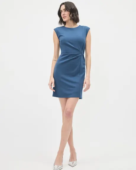 Short Sleeveless Dress with Crew Neckline and Front Pleats