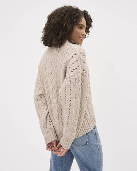 Long-Sleeve Crew-Neck Cable-Stich Sweater