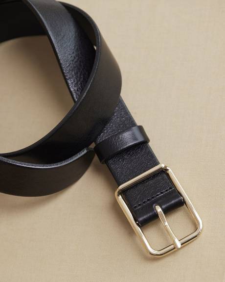 Ceinture Large en Cuir avec Boucle Carrée