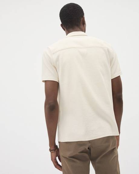 White Slim-Fit Short-Sleeve Knit Shirt with Camp Collar