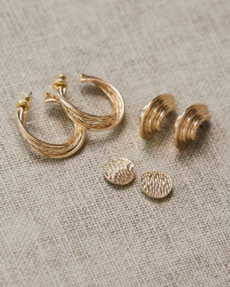 Golden Earrings - 3 Pairs