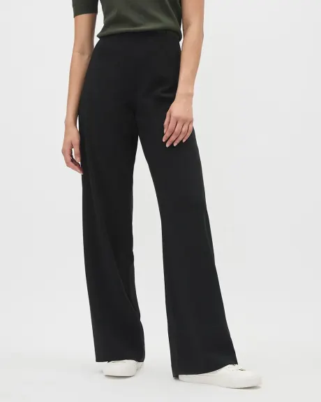 Pantalon Noir Fluide à Taille Mi-Haute et Jambe Large