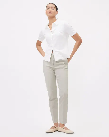 Buttoned-Down Short-Sleeve Top with Shirt Collar