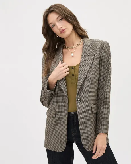 Oversized One-Button Houndstooth Blazer