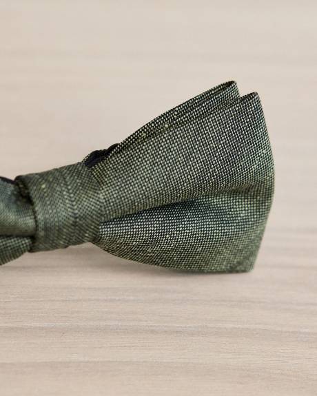 Dark Green Linen-Blend Bow Tie