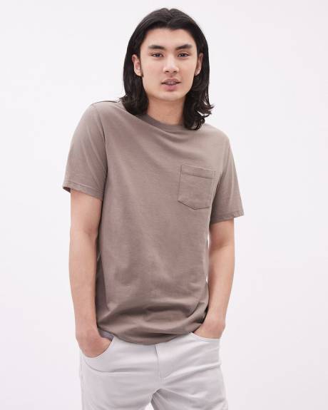 Solid Short-Sleeve Crew-Neck Tee with Chest Pocket