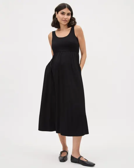 Fit and Flare Sleeveless Midi Dress with Pockets - Thyme Maternity