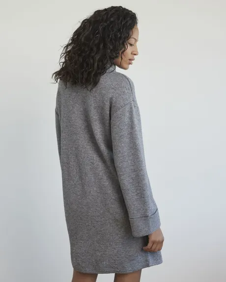 Long-Sleeve Turtleneck Straight Dress with Ribbed Cuffs