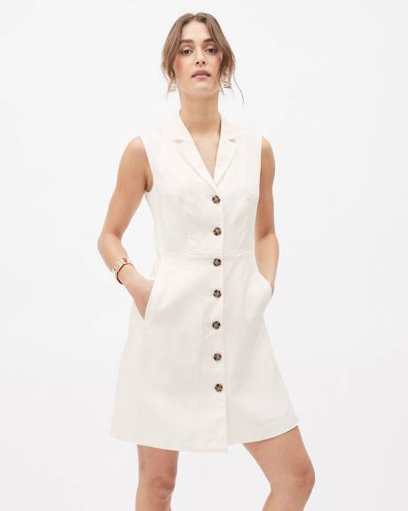 Buttoned-Down Sleeveless Linen-Blend Dress with Tailored Collar