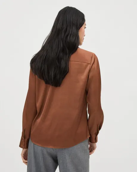 Satin Long-Sleeve Buttoned-Down Blouse