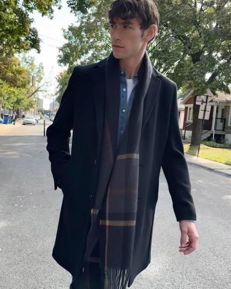 Manteau Classique en Laine Noire avec Col Tailleur